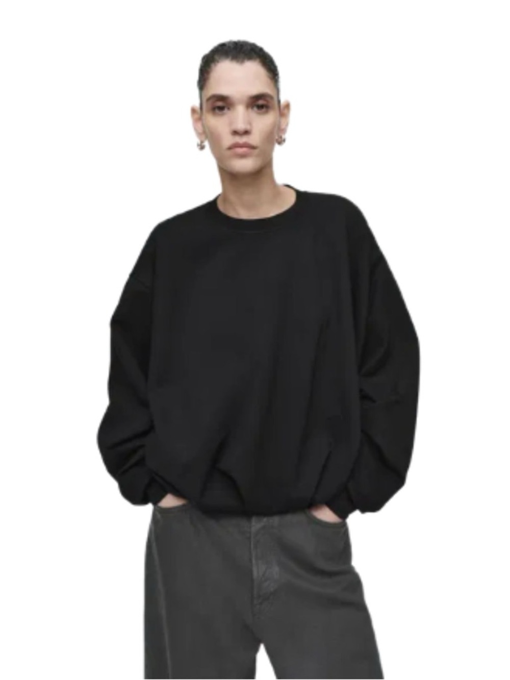 COS Black Bubble-Hem Sweatshirt Minimalist Oversized Crewneck